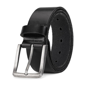 Cinturón Casual de Cuero Vacuno Negro Sólido con Hebilla de Acero Rectangular de 3.5cm de Ancho, Impermeable, Ecológico, Resistente y Duradero - Product Image 1