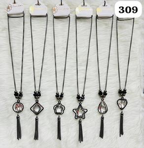 สร้อยคอยาว PingBling Chic Oxidized พร้อมจี้กรอบคริสตัลใสทรงเรขาคณิตและพู่โลหะสำหรับสุภาพสตรี - Product Image 1
