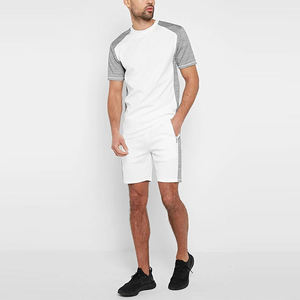 Conjunto de 2 piezas de camiseta y pantalón corto para hombre, liso, al por mayor, estilo oversize, 100% algodón, con efecto lavado - Product Image 1