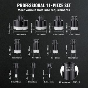 Juego de Brocas de Diamante de 11 Piezas, 6/8/10/20/25/28/32/35/45/50/65 mm, Kit de Brocas de Diamante con Conector de 5/8"-11 para Mampostería y Hormigón - Product Image 3