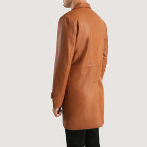 OEM Custom Avan <b>Tan</b> <b>Brown</b> Genuine Leather Bomber Jacket Waterproof Winter Stand Collar Streetwear Zipper Closure Cotton Lining - Product Image 4