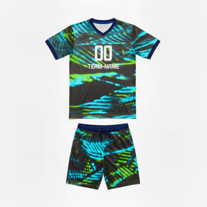 Últimos Conjuntos de Fútbol Unisex 100% Poliéster Personalizables, Uniforme de Entrenamiento de Fútbol, Camiseta a Rayas de Manga Corta, Tallas Grandes - Product Image 1