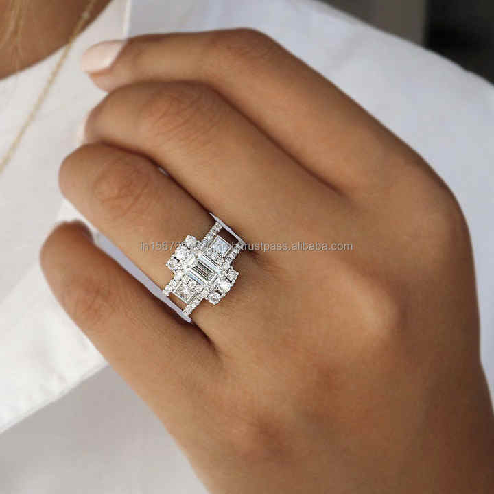 IGI/GIA Lab Grown Emerald Cut Diamond Vintage 14k White Gold Wedding/Engagement Unisex Ring for Anniversary Parties