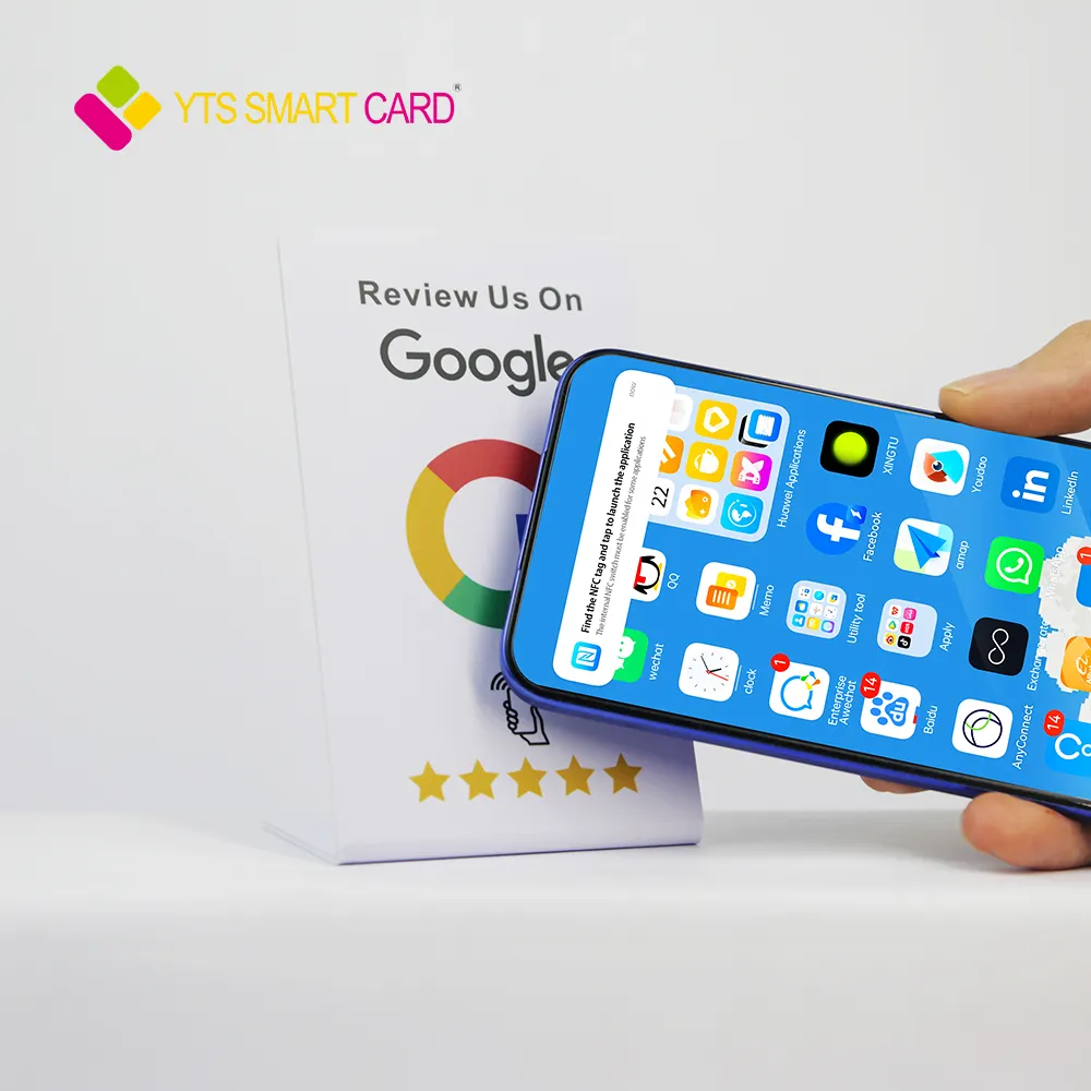 YTS Высококачественная индивидуальная программируемая QR-код социальные медиа пластиковый платный обзор nfc стенд google play Подарочная визитная карточка