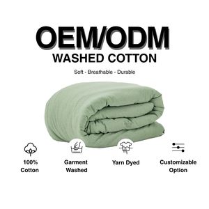 Housse de couette Runa Green pré-lavée 100% coton effet lin, taille et couleur personnalisées, douce, respirante, absorbante, écologique, 200TC - Product Image 1