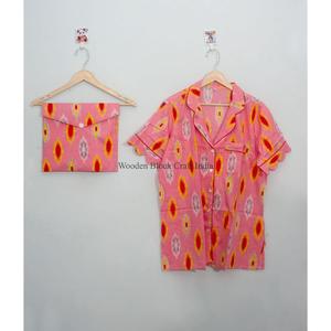 Conjunto de pijama de algodón indio con estampado floral para mujer y hombre, conjunto de pijama corto para verano, pijama de moda para mujer, personalizado. - Product Image 3