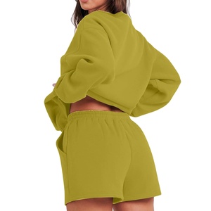 Logo personalizado hecho de fábrica 2 piezas 100% algodón polar conjuntos cortos de mujer invierno Casual Streetwear Sweat Shorts sudadera trajes - Product Image 2