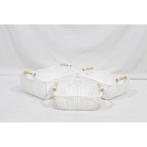 New Design Eco-Friendly <b>Storage</b> <b>Basket</b> Paper Rope Home <b>Storage</b> <b>Square</b> Wooden Handles Stackable - Product Image 1