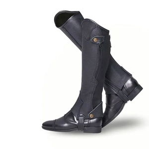 OEM Custom Genuine Leather <b>Half</b> <b>Chaps</b> Cowhide Equestrian Riding Gaiters Durable Unisex Horse Gear B2B LHC-0039 - Product Image 1