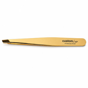 Juego de 2 Pinzas de Acero Inoxidable Chapadas en Oro, Pinzas Profesionales para Cejas con Punta Inclinada y Puntiaguda, Logotipo Personalizado OEM - Product Image 4