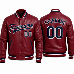 Blouson moto en cuir PU bordeaux pour homme, col rabattu, fermeture éclair, coupe ajustée, pour l'automne - Product Image 5