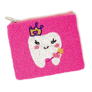 Monedero de cuentas hecho a mano con diseño de hada de los dientes, regalo para mujer, bolsa con cremallera, bordado de corona y varita, bolso pequeño tipo clutch, personalizado, de gran capacidad - Product Image 2