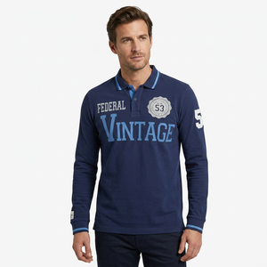 เสื้อเชิ้ตแขนยาวผู้ชาย Federal Vintage ผ้าเจอร์ซีย์คอตตอน 100% ระบายอากาศได้ดี พิมพ์ลายตัวอักษร โลโก้ด้านหน้า ทรงปกติ - Product Image 2