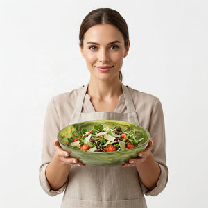 Resin Salad Bowl With Green Marbled Design Minimalist Style For Serving <b>Fresh</b> <b>Vegetables</b> - Product Image 1
