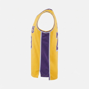 เสื้อบาสเก็ตบอลชาย Lakers James 23 แบบสั่งทำพิเศษ พร้อมชื่อทีม แห้งเร็ว 100% โพลีเอสเตอร์ สีเหลืองม่วง แบบซับลิเมชั่น - Product Image 3