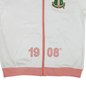 เสื้อแจ็คเก็ตแทร็ค AKA Elite สำหรับผู้หญิง แบบซิปเต็มตัว ปักลายตราสัญลักษณ์ สีขาวชมพู แขนยาว เสื้อแจ็คเก็ตสำหรับเล่นกีฬา - Product Image 5