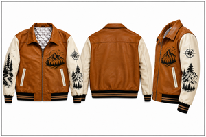 Custom for Brown Plaid Mountain Graphic Reversible Varsity Bomber Jacket Faux Leather Casual Streetwear Style <b>Covered</b> <b>Button</b> - Product Image 5