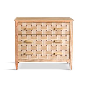 Modern Parquet Wood <b>Chest</b> Of Drawers Natural Solid Wood 3 Drawer <b>Storage</b> Cabinet Unique Inlay Design Bedroom Accent Furniture - Product Image 1