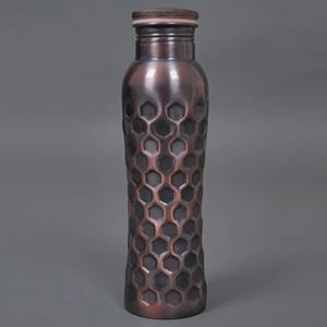 Bouteille d'eau en cuivre martelé argenté pour le yoga, le fitness, l'hydratation, la détox, cadeau d'affaires ayurvédique naturel, créations antiques Ac 004086 - Product Image 6