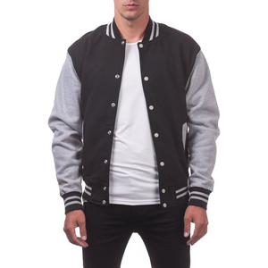 Men's Black Gray Varsity Jacket <b>Stand</b> Collar Covered Button Closure Reversible Eco-Friendly Wool/Polyester Fabric High Street - Product Image 5