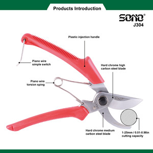 Sécateur de jardin industriel SONO J304, durable, OEM, à lames croisées, en acier au carbone, avec poignée en plastique ABS et revêtement PTFE - Product Image 2