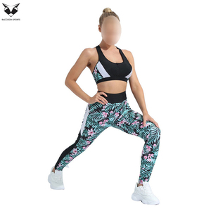 Conjunto Deportivo de Cintura Alta para Mujer, Diseño Floral, Leggings y Bra de Alta Elasticidad para Gimnasio, OEM ODM - Product Image 3