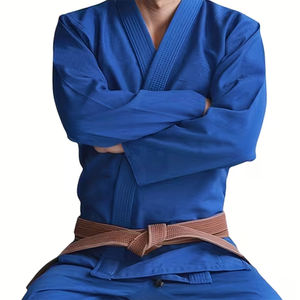 Uniforme de MMA Más Vendido, Color Azul, Uniforme Deportivo de Jiu Jitsu Brasileño, Preencogido, con Aberturas Laterales, Traje de BJJ con Cinturón Marrón - Product Image 6