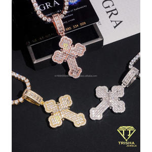 จี้รูปกางเขนประดับเพชรโมอิสซาไนต์ทรงบาแกตต์แบบ Iced Out ทำจากเงินแท้ 925 พร้อมดีไซน์หรูหราสไตล์ฮิปฮอป - Product Image 3
