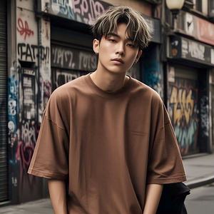 เสื้อยืดปักลายพื้นสำหรับผู้ชายทรงหลวมสำหรับผู้ชายเสื้อยืดผ้าฝ้าย100% สกรีนผ้าไหม - Product Image 2