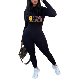 Combinaison noire à col roulé pour femme, longueur intégrale, avec imprimé 8-24, vêtement décontracté, en spandex et polyester, tricotée, ensemble une pièce - Product Image 3