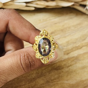 Nuevo Anillo de Topacio Místico, Anillos Boho de Latón para Mujer, Chapado en Oro de 18k, Joyería Floral Gruesa para Venta al por Mayor/OEM/ODM - Product Image 5