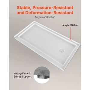 Base de Ducha Rectangular Blanca de Acrílico PVC de 60'' de Largo x 30'' de Ancho con Umbral Único y Característica Antideslizante - Product Image 4