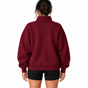 Custom Athletic Running Quarter Zip Hoodie Cotton Polyester <b>Fleece</b> <b>Jumper</b> Half Zip Sweatshirt Women Funnel Neck 1/4 Zip Pullover - Product Image 2