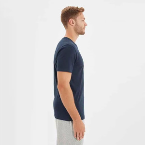 Camiseta de Manga Corta con Cuello en V para Hombre, Color Azul Marino Sólido, 100% Algodón, Corte Regular, Diseño Transpirable de Punto Jersey Informal - Product Image 4