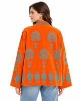 Veste matelassée en velours tricoté pour femmes, col rond, manches régulières, style bohème floral, automne-hiver, motif Suzani fait main