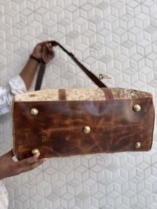 Sacs de voyage en cuir de vache véritable, multi-usages, sacs faits à la main, sac de voyage unisexe, grande taille, sac de voyage en cuir de vache à poils - Product Image 5