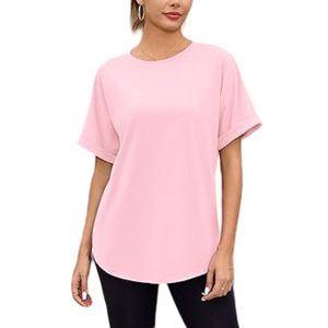 เสื้อยืดคอกลมแขนสั้นสีชมพูสำหรับผู้หญิง แฟชั่นฤดูร้อน สไตล์ลำลอง พิมพ์ลายตามสั่ง ตกแต่งโลโก้บนผ้าแคนวาส - Product Image 4