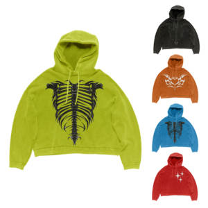 Sweat à capuche unisexe surdimensionné en mélange polyester-coton, délavé à l'acide, imprimé numériquement, écologique, avec poche et broderie personnalisée - Product Image 1