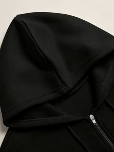 Sudadera con Capucha Personalizada Unisex Negra con Cremallera, Oversize, de Color Liso, de Algodón French Terry, Casual de Invierno, con Bordado - Product Image 3