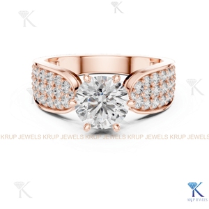 Bague de Fiançailles et de Mariage Classique en Diamant CVD Cultivé en Laboratoire Personnalisé, Coupe 6 Griffes, Bande Large Pavée, Or Massif, Certifiée IGI, Cadeau de Fête - Product Image 5