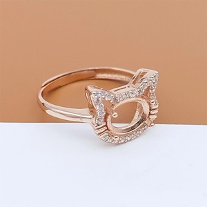 Handmade Rose Gold 925 Silver 6x8mm Oval 4 Prong Semi Mount Cat Design Halo <b>Ring</b> CZ Stone Settings DIY Keepsake Jewelry Findings - Product Image 3