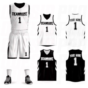 Tenue de basketball réversible personnalisée pas chère, ensemble maillot blanc et noir respirant, personnalisable avec votre nom et votre numéro - Product Image 1