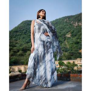 Ensemble de costume à volants en tissu de chiffon pur blanc tie-dye pour femmes, taille XS - Product Image 6