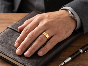 DIVYORO Men's Classic 22k Gold Plated <b>Plain</b> Band <b>Ring</b> - Product Image 4