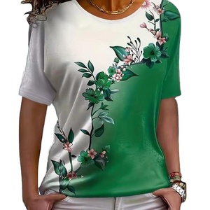 Camiseta informal de punto de algodón 100% para mujer, Manga corta prelavada decorada con encaje y Jersey estampado DTG directo de fábrica - Product Image 2