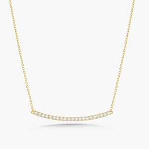 สร้อยคอแบบโค้งทองคำแท้ 14K ประดับเพชรทรงกลมเพาะเลี้ยงแบบฝังเพชรเต็มเส้น ดีไซน์โดดเด่น ความยาว 18 นิ้ว สร้อยแบบซ้อนเลเยอร์ สไตล์มินิมอล เพชรเม็ดเดี่ยว เครื่องประดับชั้นดี - Product Image 1