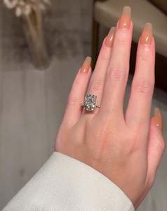 4.0 CT Elongated Cushion Cut Lab Grown Filled Diamond Solitaire Ring Women | IGI Certified 18K Gold Plated Trendy Engagement - Product Image 1