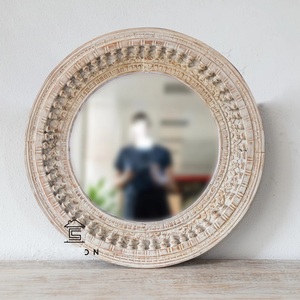 Handcrafted Wooden Round <b>Mirror</b> Ornamental Rustic <b>Frame</b> Stylish Decorative Accent for Chic Home Styling - Product Image 2