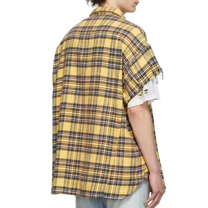 Camisa de Franela Personalizada con Pedrería, Corte Cropped, Dobladillo sin Rematar, Abotonada, Diseño Cuadrado Lavado, Manga Larga, Estilo Streetwear - Product Image 3