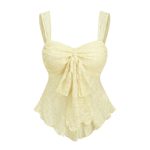 Chemisier élégant en dentelle unie pour femme, style caraco, avec nœud sur le devant, sans bretelles, coupe peplum, chic et décontracté pour l'été et les soirées, taille XL - Product Image 1